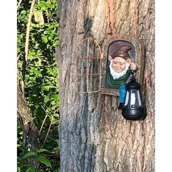 Whimsical Fairy Garden Gnomes with Solar Lights-10 Elf Out The Door Tree Hugger - Picture 2 of 2
